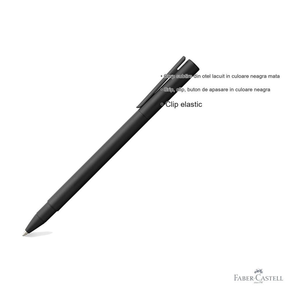Roller premium Faber-Castell Neo Slim Metal, corp din otel negru mat, varf ceramic, pentru scriere profesionala [3]