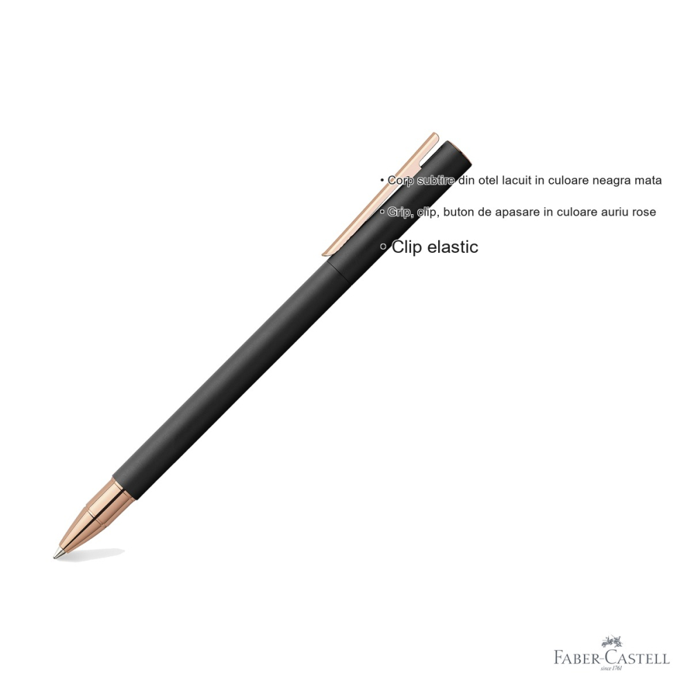 Roller premium Faber-Castell Neo Slim Metal, corp negru mat cu accente rose gold, pentru scriere eleganta [3]