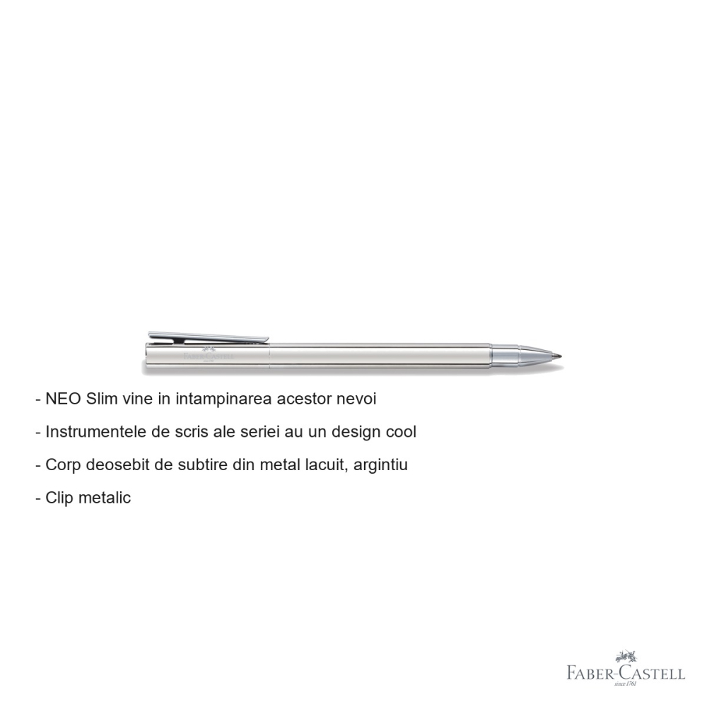Roller premium Faber-Castell Neo Slim metal lucios, corp subtire argintiu, pentru profesionisti [2]