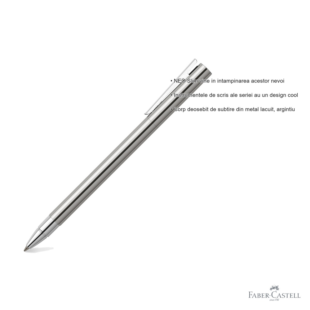 Roller premium Faber-Castell Neo Slim metal lucios, corp subtire argintiu, pentru profesionisti [3]