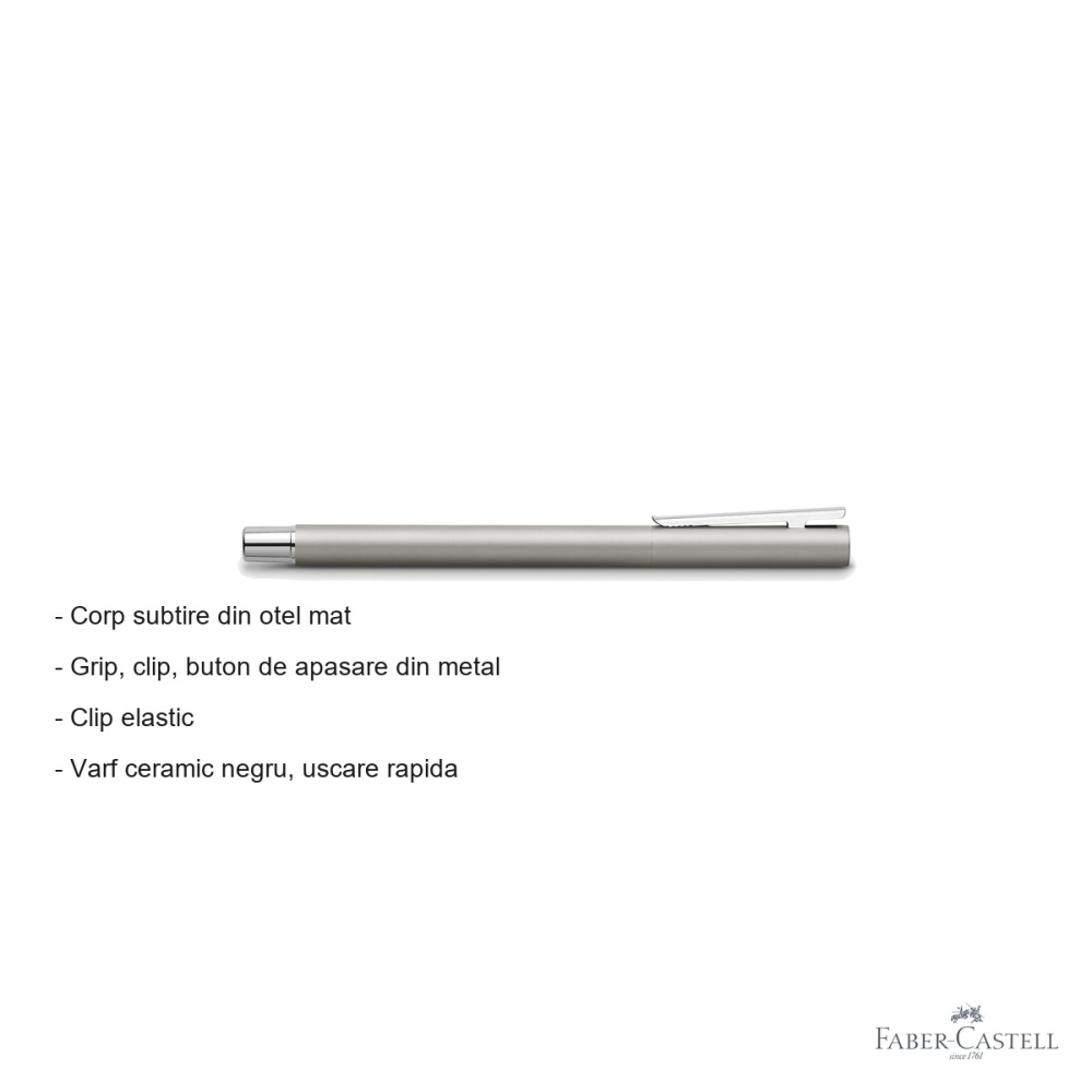 Roller premium Faber-Castell Neo Slim Metal mat, corp din otel, varf ceramic, pentru uz profesional [2]