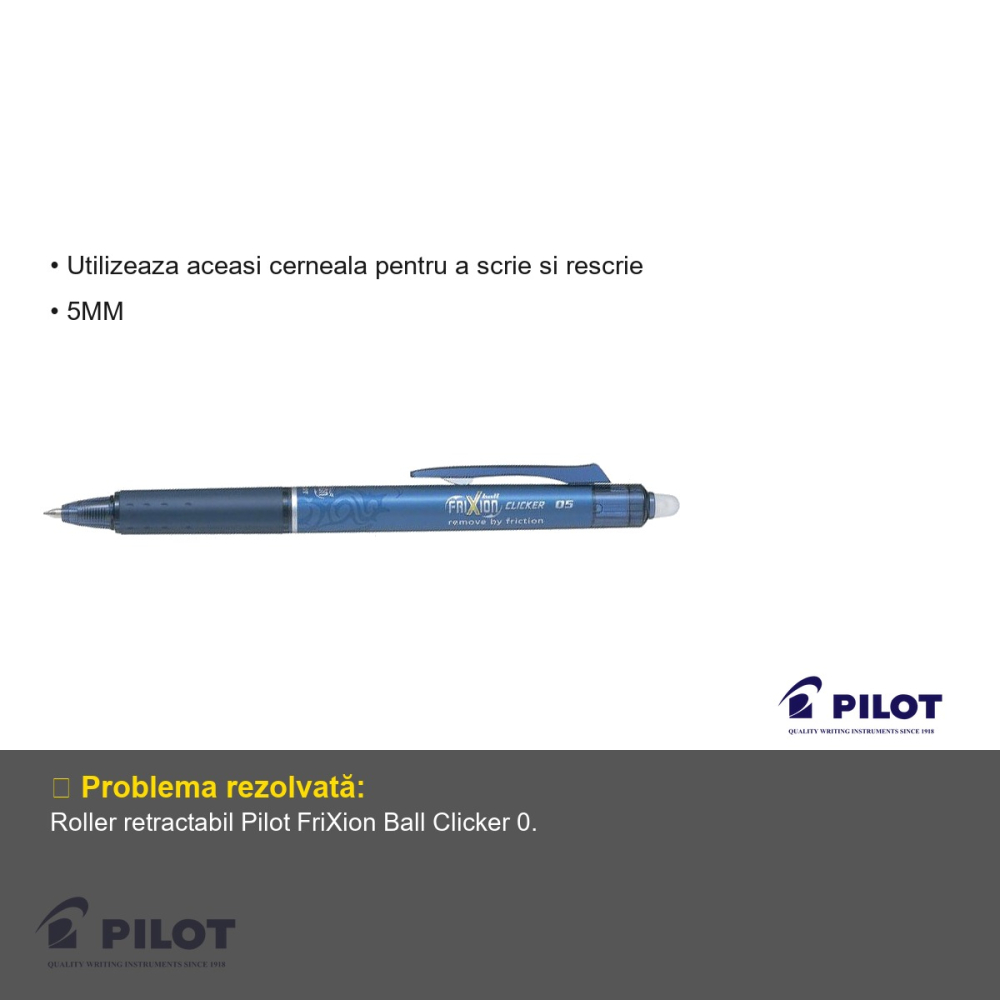 Roller retractabil Pilot FriXion Ball Clicker 0.5mm, cerneala termosensibila bleumarin, pentru scris si sters [3]
