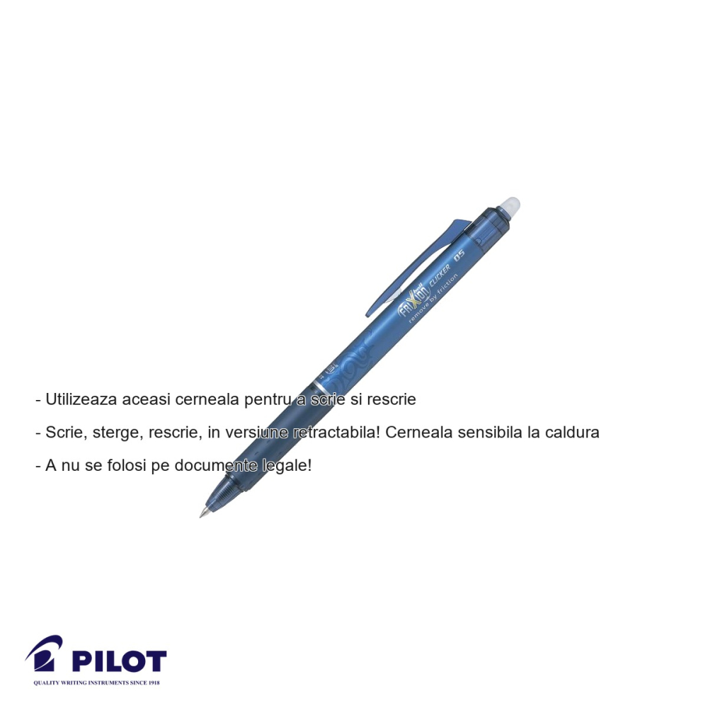 Roller retractabil Pilot FriXion Ball Clicker 0.5mm, cerneala termosensibila bleumarin, pentru scris si sters [2]
