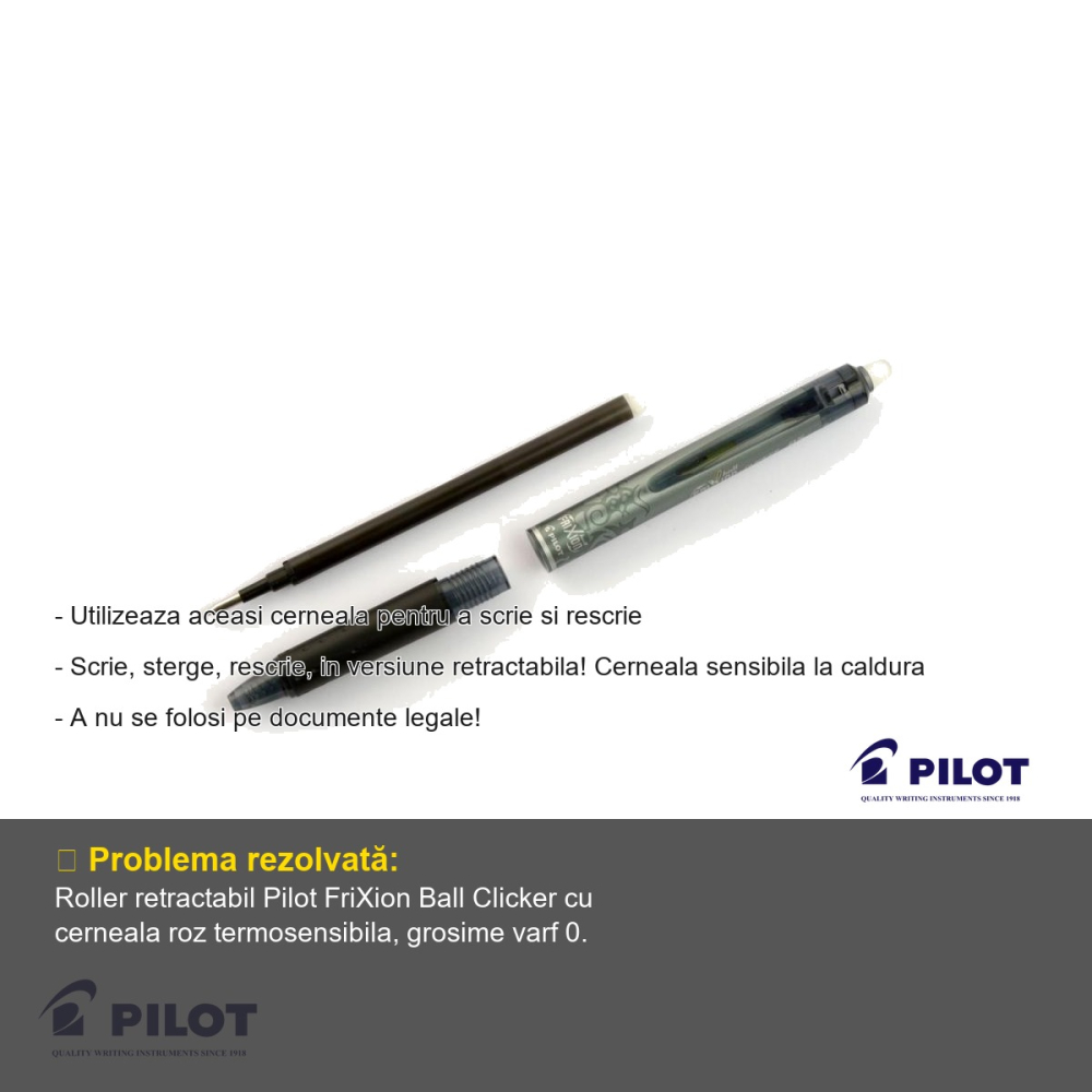 Roller retractabil Pilot FriXion Ball Clicker 0.5mm, cerneala termosensibila roz, pentru scris si sters [2]