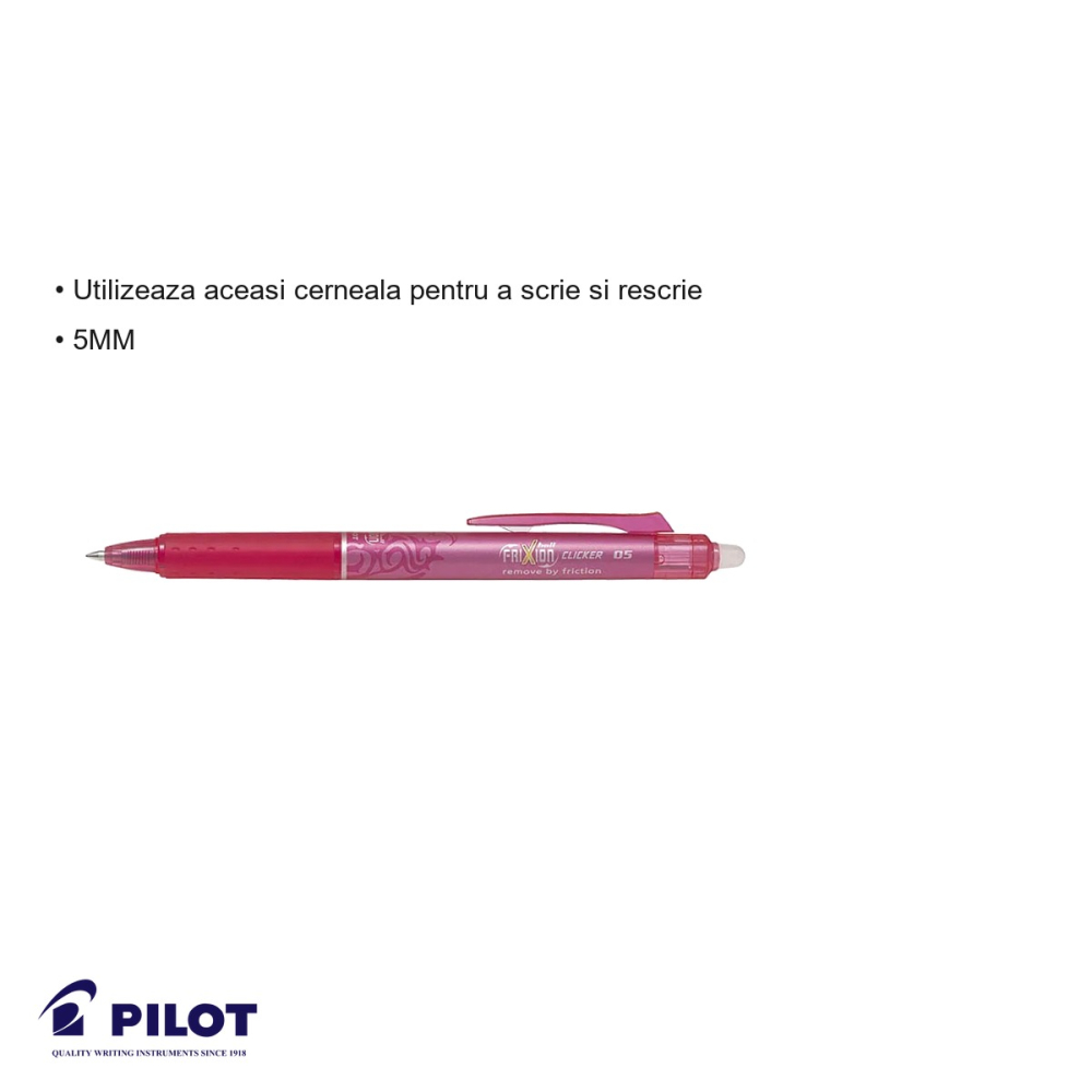 Roller retractabil Pilot FriXion Ball Clicker 0.5mm, cerneala termosensibila roz, pentru scris si sters [3]