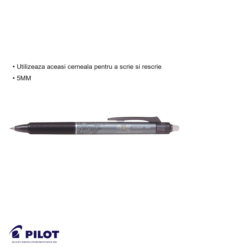 Roller retractabil Pilot FriXion Ball Clicker 0.5mm negru, cerneala termosensibila, scriere si stergere repetata [3]