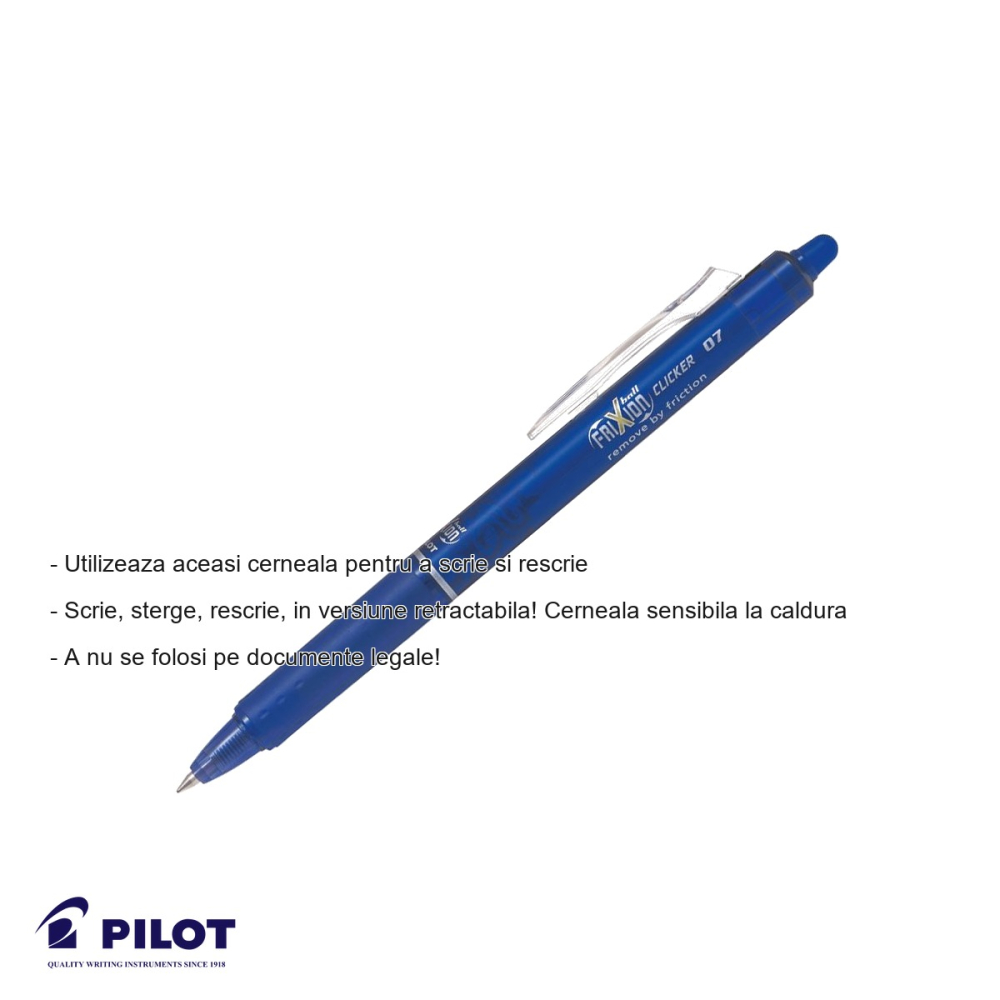 Roller retractabil Pilot FriXion Ball Clicker 0.7mm, cerneala albastru care se sterge, pentru birou si scoala [2]