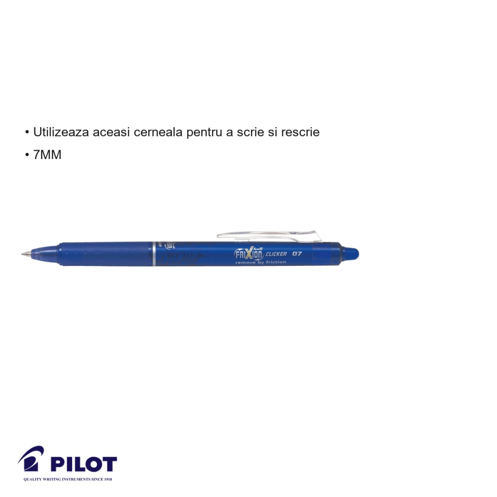 Roller retractabil Pilot FriXion Ball Clicker 0.7mm, cerneala albastru care se sterge, pentru birou si scoala [3]