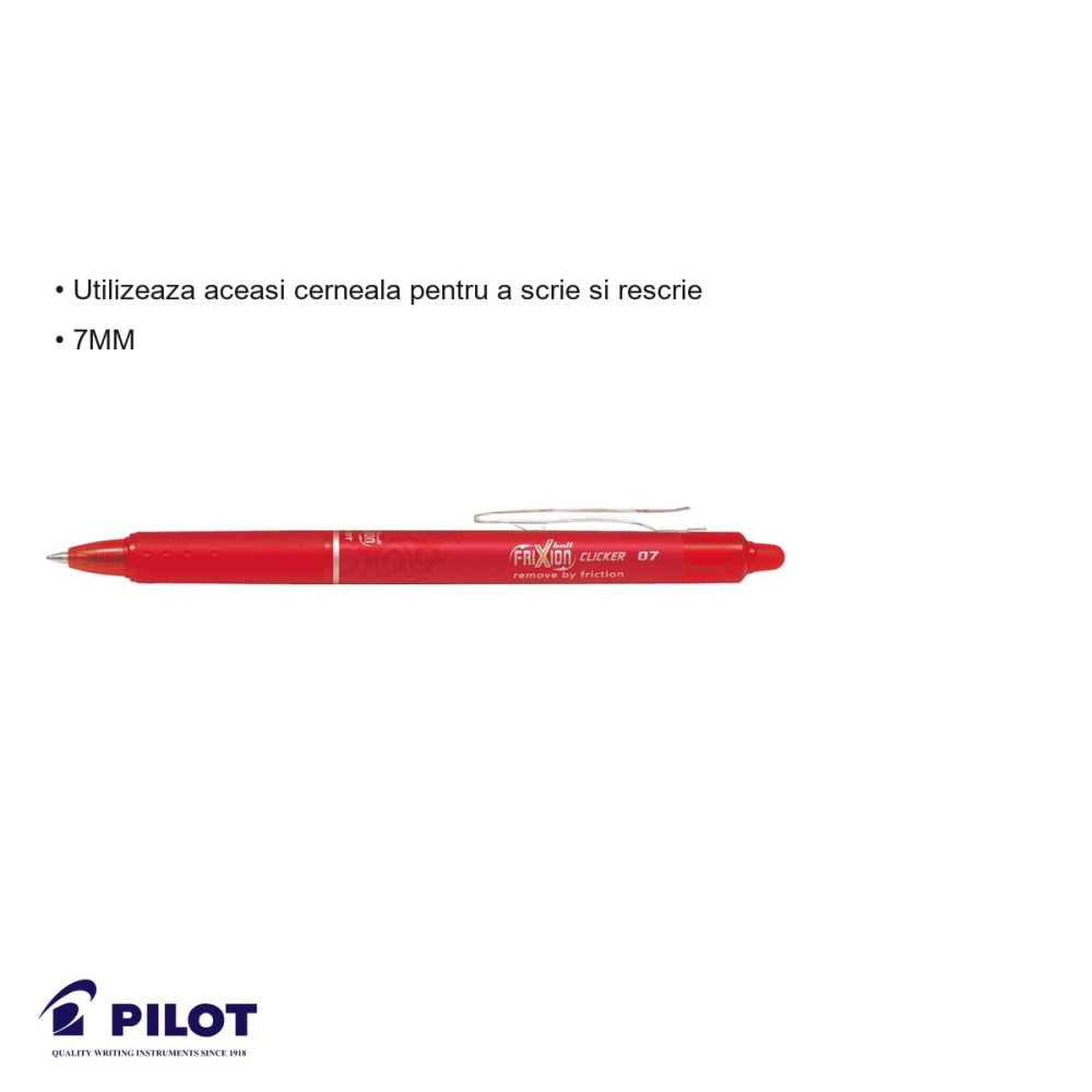 Roller retractabil Pilot FriXion Ball Clicker 0.7mm, cerneala rosie stergibila, pentru scris si corectat [3]