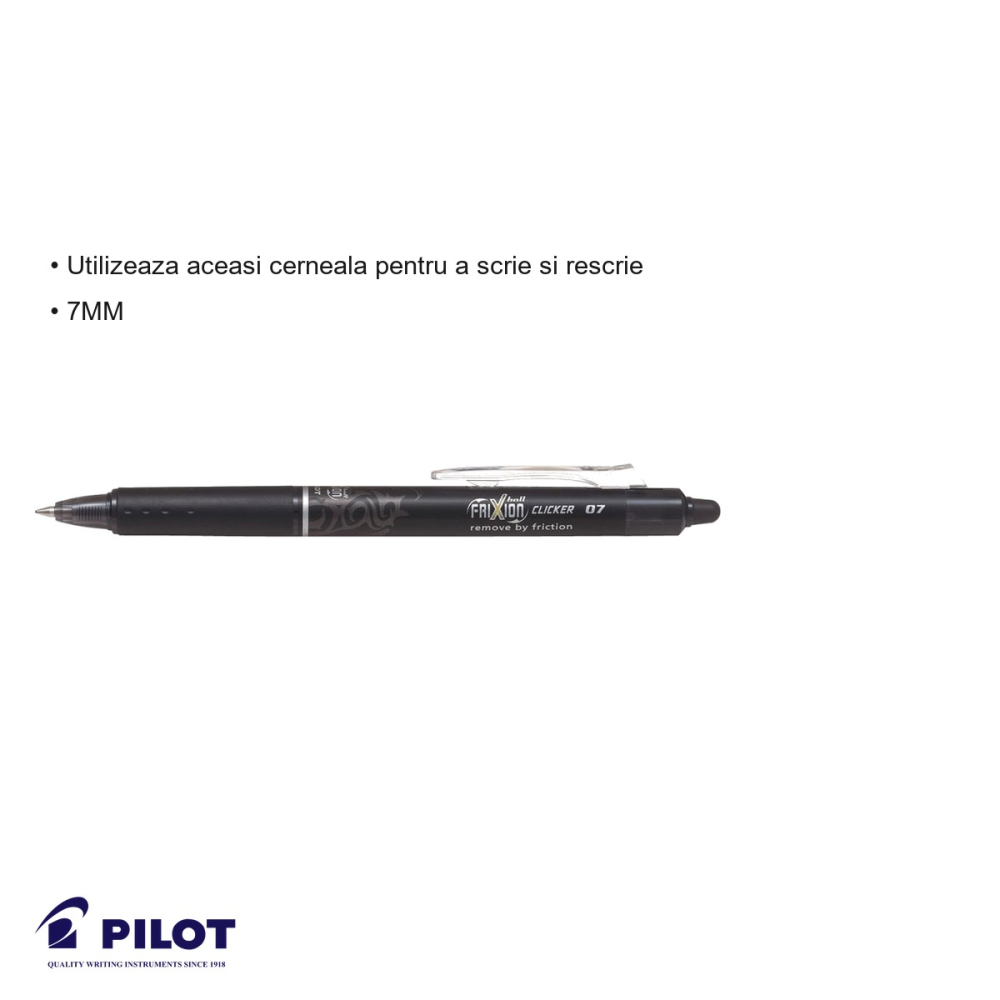 Roller retractabil Pilot FriXion Ball Clicker 0.7mm negru, cerneala termosensibila, scriere si stergere repetata [3]