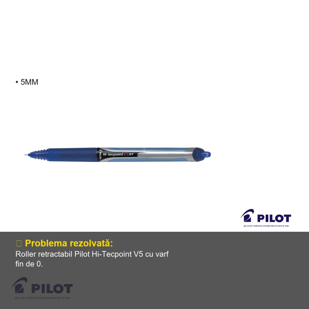Roller retractabil Pilot Hi-Tecpoint V5, varf fin 0.5 mm, cerneala albastra, pentru scriere precisa [3]
