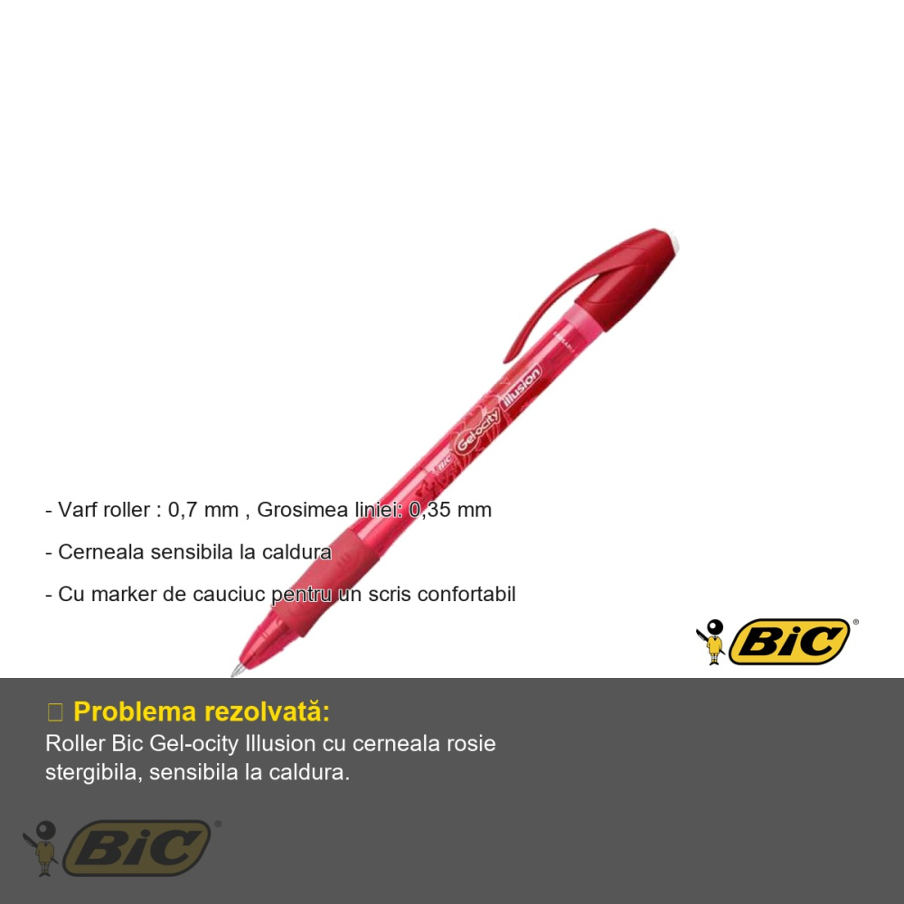 Roller stergibil Bic Gel-ocity Illusion 0.7 mm, cerneala rosie sensibila la caldura, pentru scris si corectat [2]