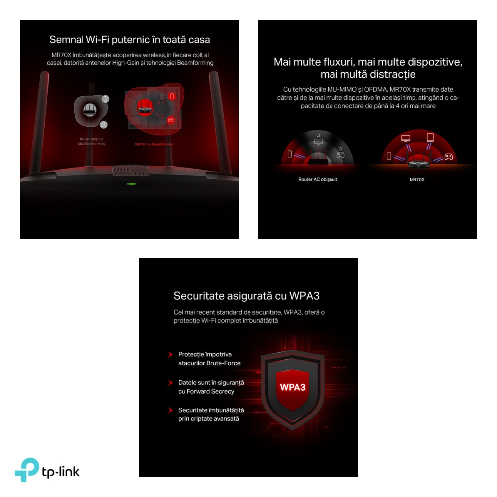 Router Wi-Fi 6 Mercusys MR70X, AX1800, dual-band, 4 antene fixe de 5 dBi, 1 port WAN si 3 porturi LAN Gigabit, mod Access Point, MR70X [5]