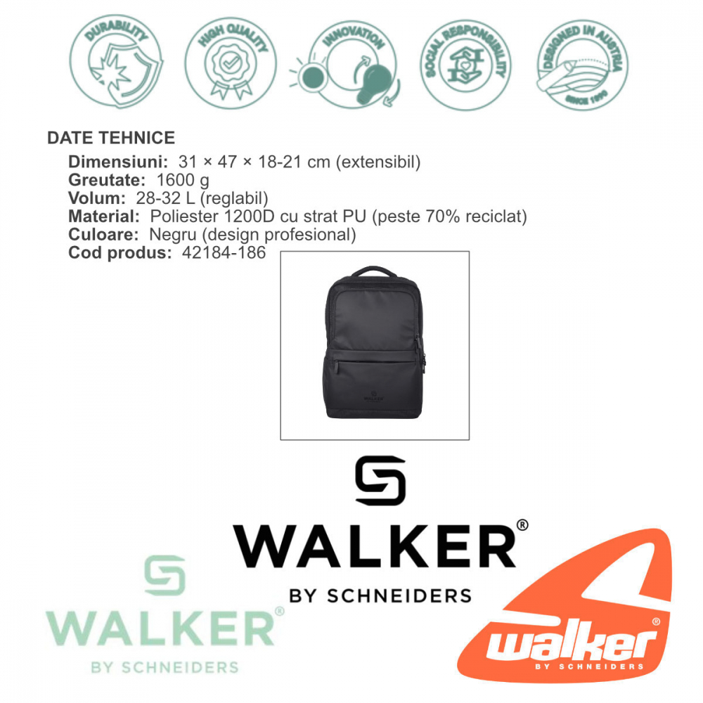 Rucsac Business Advance Plus extensibil, produs Walker by Schneiders, 31x47x18-21 cm, negru [7]