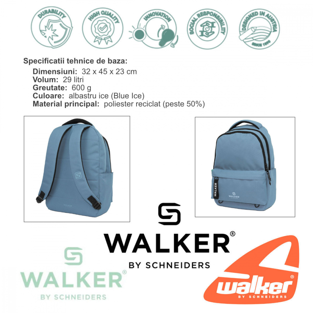 Rucsac Classic Alpha Ice Blue, Walker by Schneiders, 32 x 45 x 23 cm, 29 L, albastru [5]