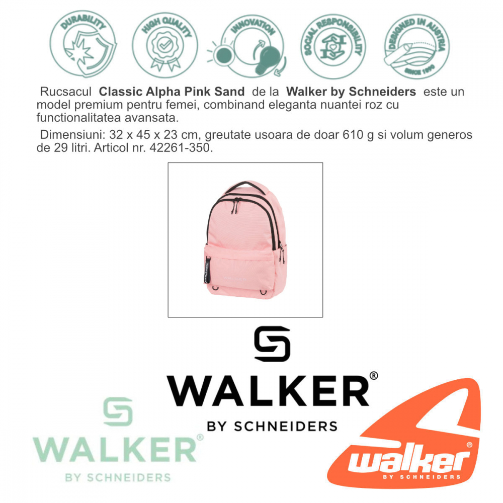 Rucsac Classic Alpha Pink Sand, Walker by Schneiders, 32 x 45 x 23 cm, 29 L, roz [4]