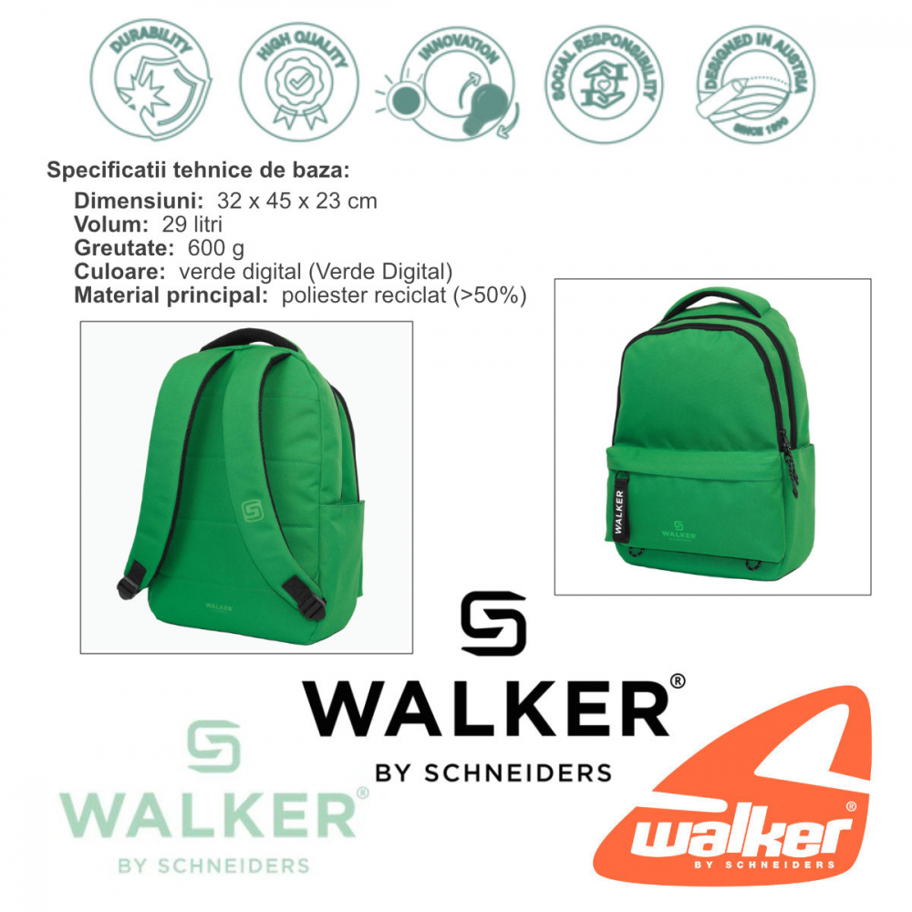 Rucsac Classic Alpha Verde Digital, Walker by Schneiders, 32 x 45 x 23 cm, 29 L, verde [5]