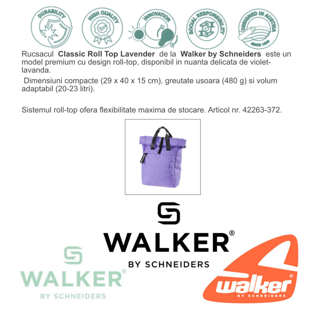 Rucsac Classic Roll Top Lavender, Walker by Schneiders, 29 x 40 x 15 cm, 20-23 L, violet deschis [2]