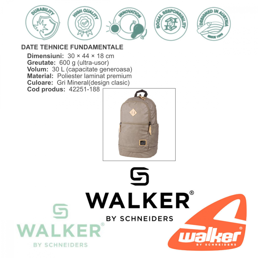 Rucsac Cult, produs Walker by Schneiders, 30x44x18 cm, Gri Mineral [7]