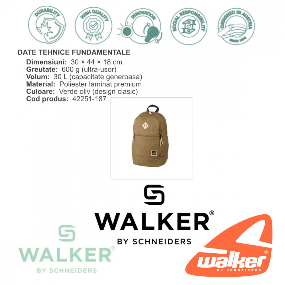 Rucsac Cult, produs Walker by Schneiders, 30x44x18 cm, verde oliv [4]