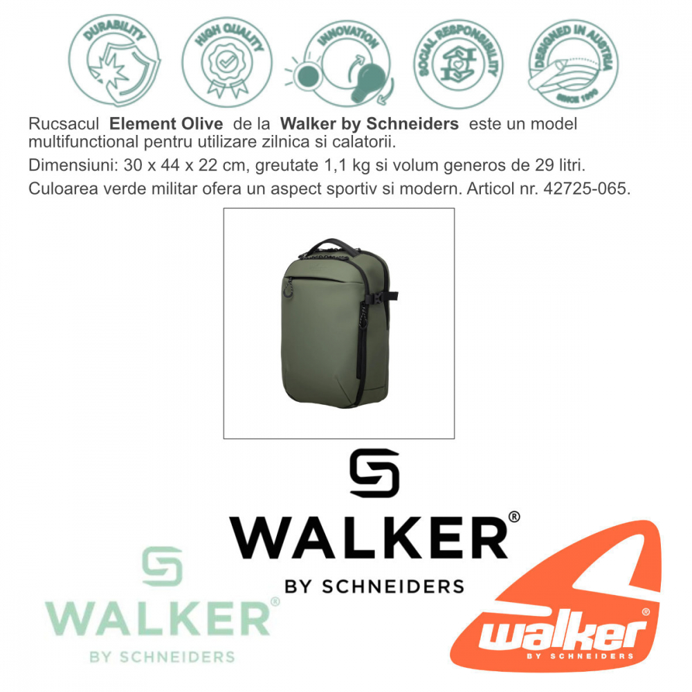 Rucsac Element Olive, Walker by Schneiders, 30 x 44 x 22 cm, 29 L, verde militar [7]