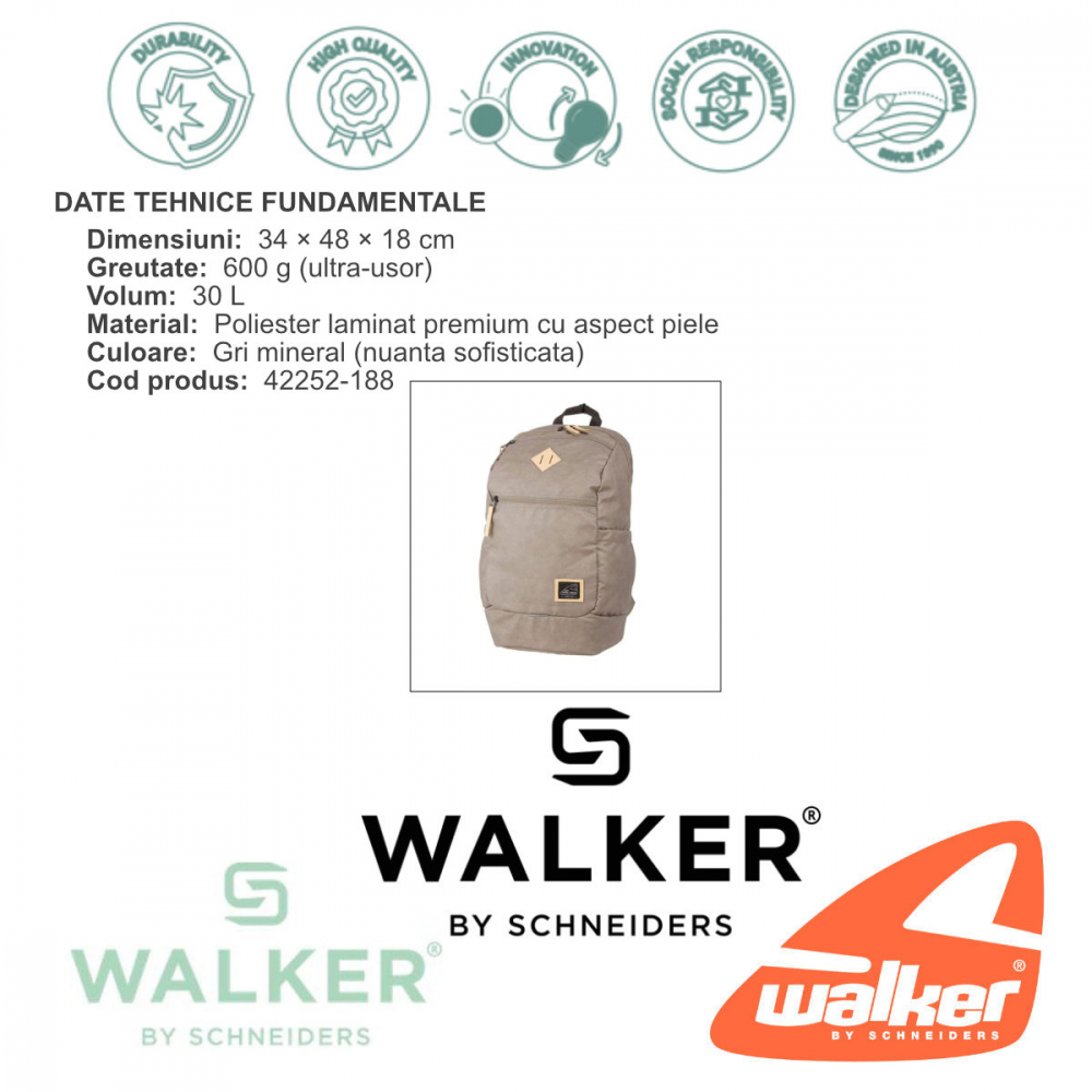 Rucsac Icon, produs Walker by Schneiders, 34x48x18 cm, gri mineral [7]