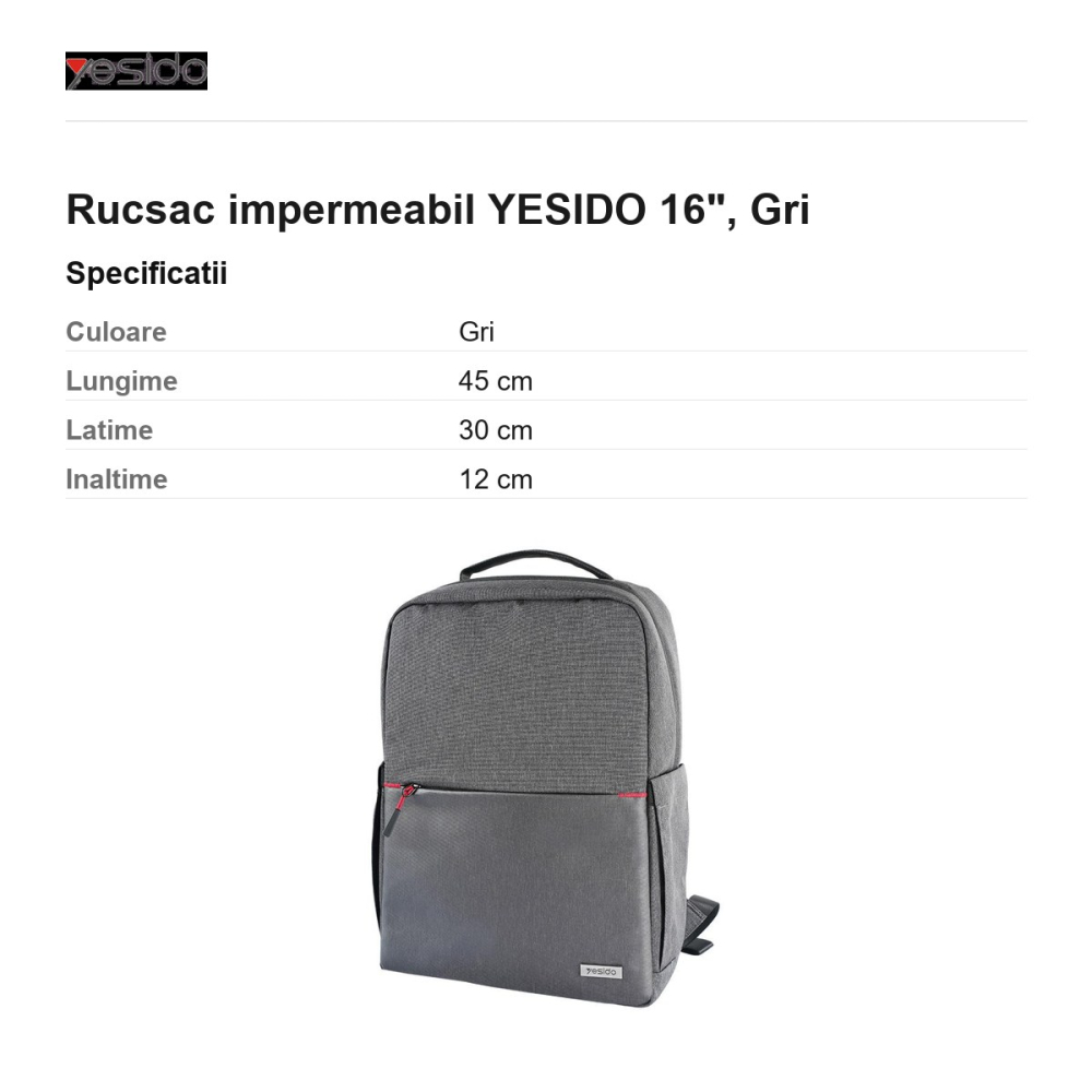 Rucsac impermeabil YESIDO 16", Gri [3]
