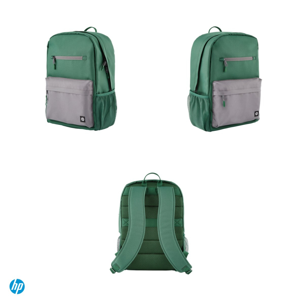 Rucsac laptop HP Campus Green Backpack pentru laptop 15,6 inch, 17 L, fermoare blocabile, husa de ploaie, curea pentru troler, 50% plastic reciclat, verde cu gri, 7K0E4AA [4]