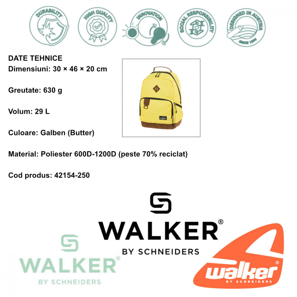 Rucsac lifestyle Pure Eco galben, produs Walker by Schneiders, 30x46x20 cm [5]