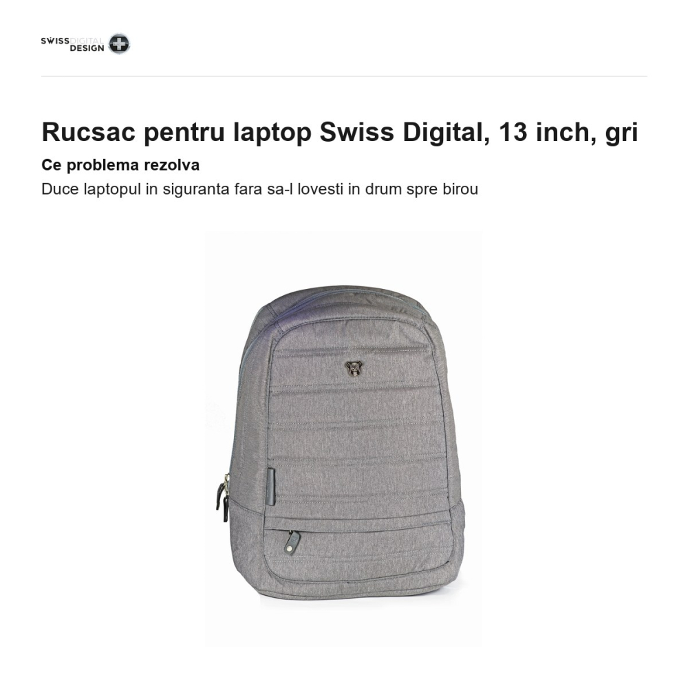 Rucsac pentru laptop Swiss Digital, 13 inch, gri [2]