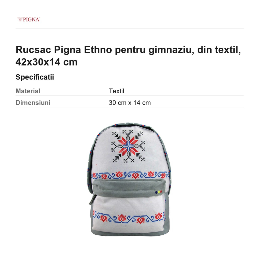 Rucsac Pigna Ethno pentru gimnaziu, din textil, 42x30x14 cm [3]