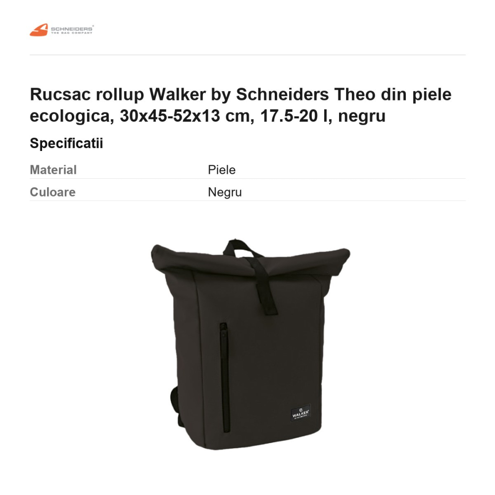 Rucsac rollup Walker by Schneiders Theo din piele ecologica, 30x45-52x13 cm, 17.5-20 l, negru [3]