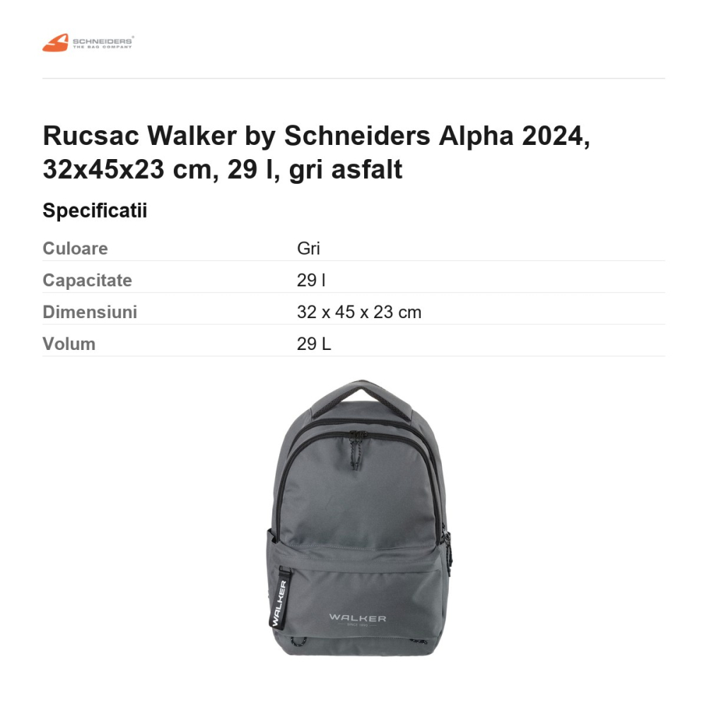 Rucsac Walker by Schneiders Alpha 2024, 32x45x23 cm, 29 l, gri asfalt [3]