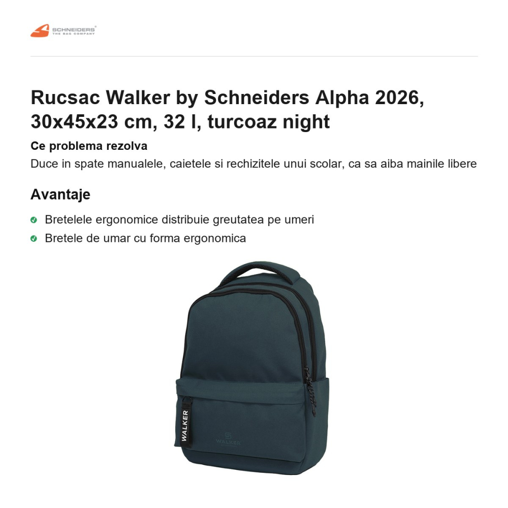 Rucsac Walker by Schneiders Alpha 2026, 30x45x23 cm, 32 l, turcoaz night [2]