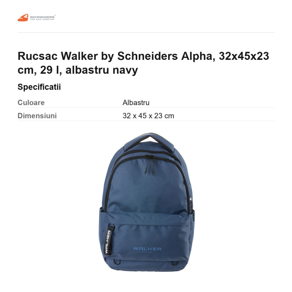 Rucsac Walker by Schneiders Alpha, 32x45x23 cm, 29 l, albastru navy [3]