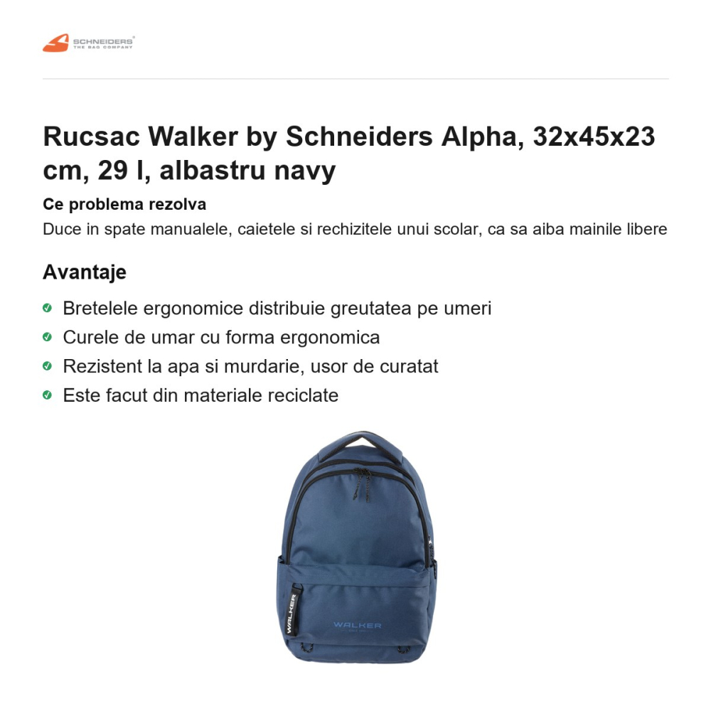 Rucsac Walker by Schneiders Alpha, 32x45x23 cm, 29 l, albastru navy [2]