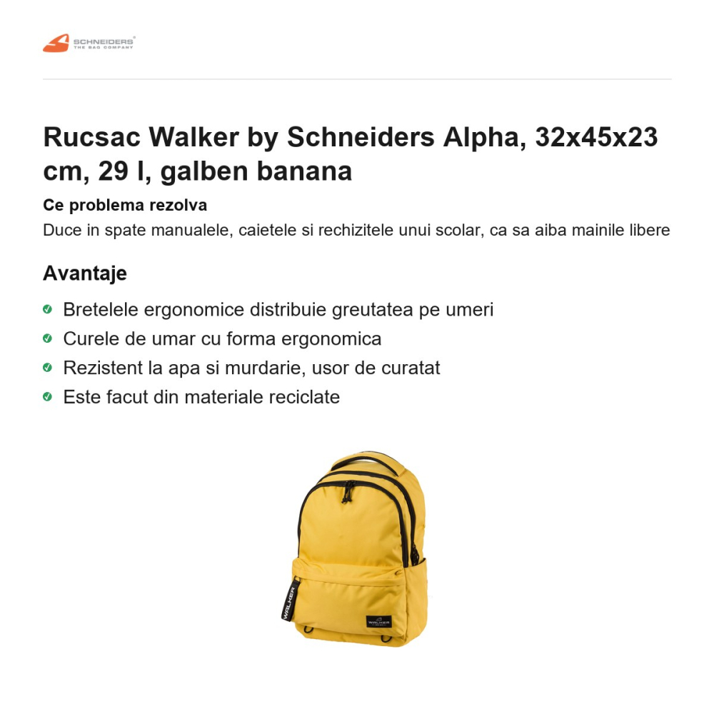 Rucsac Walker by Schneiders Alpha, 32x45x23 cm, 29 l, galben banana [2]