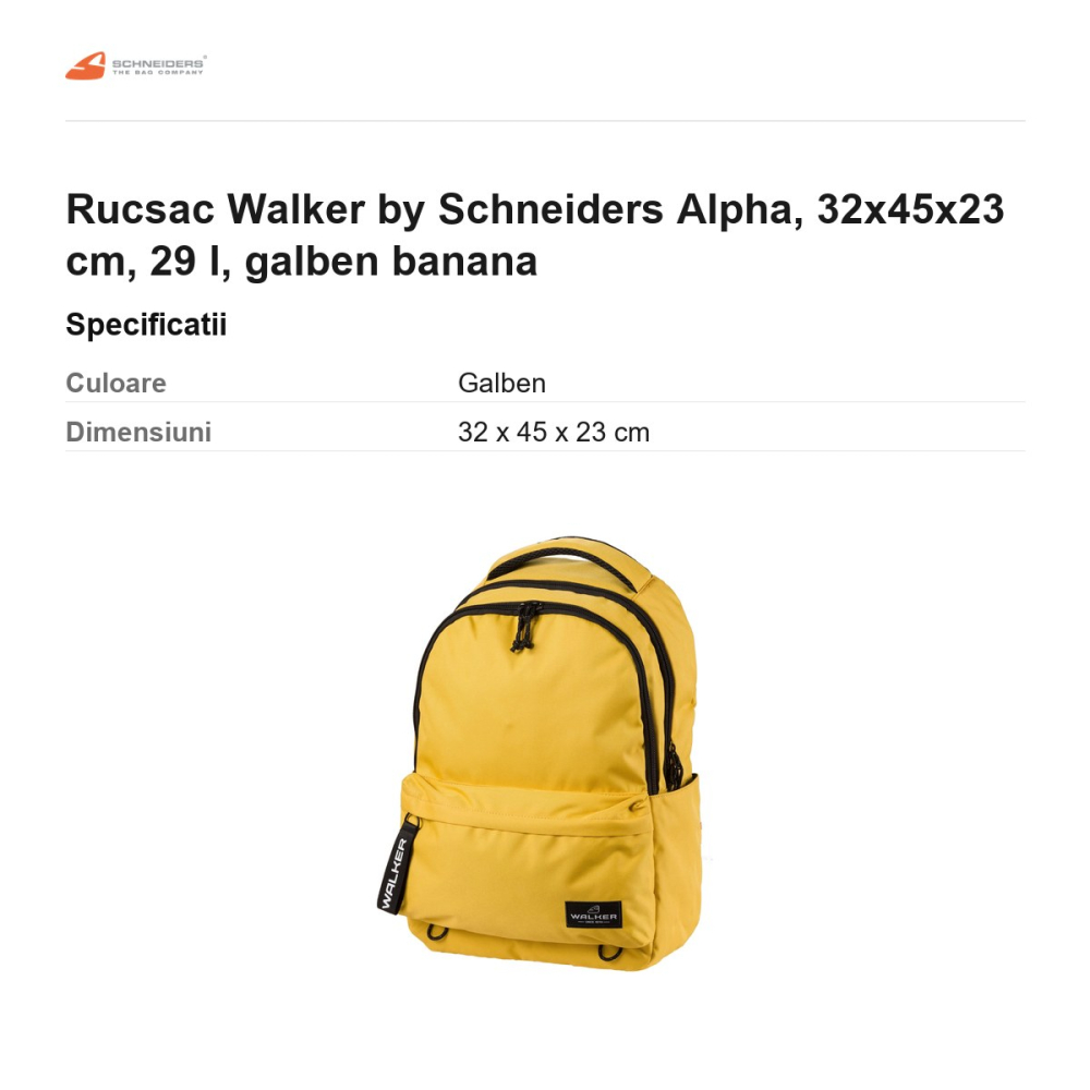 Rucsac Walker by Schneiders Alpha, 32x45x23 cm, 29 l, galben banana [3]