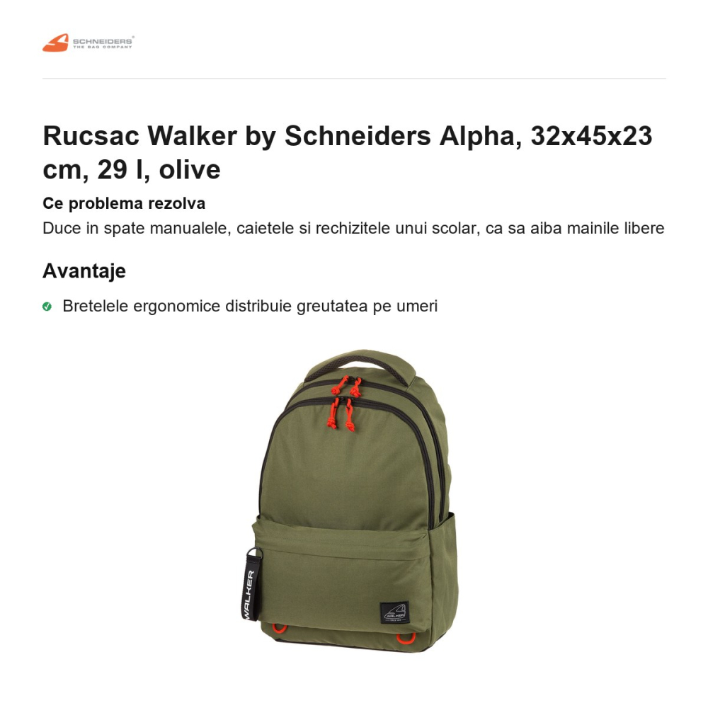Rucsac Walker by Schneiders Alpha, 32x45x23 cm, 29 l, olive [2]