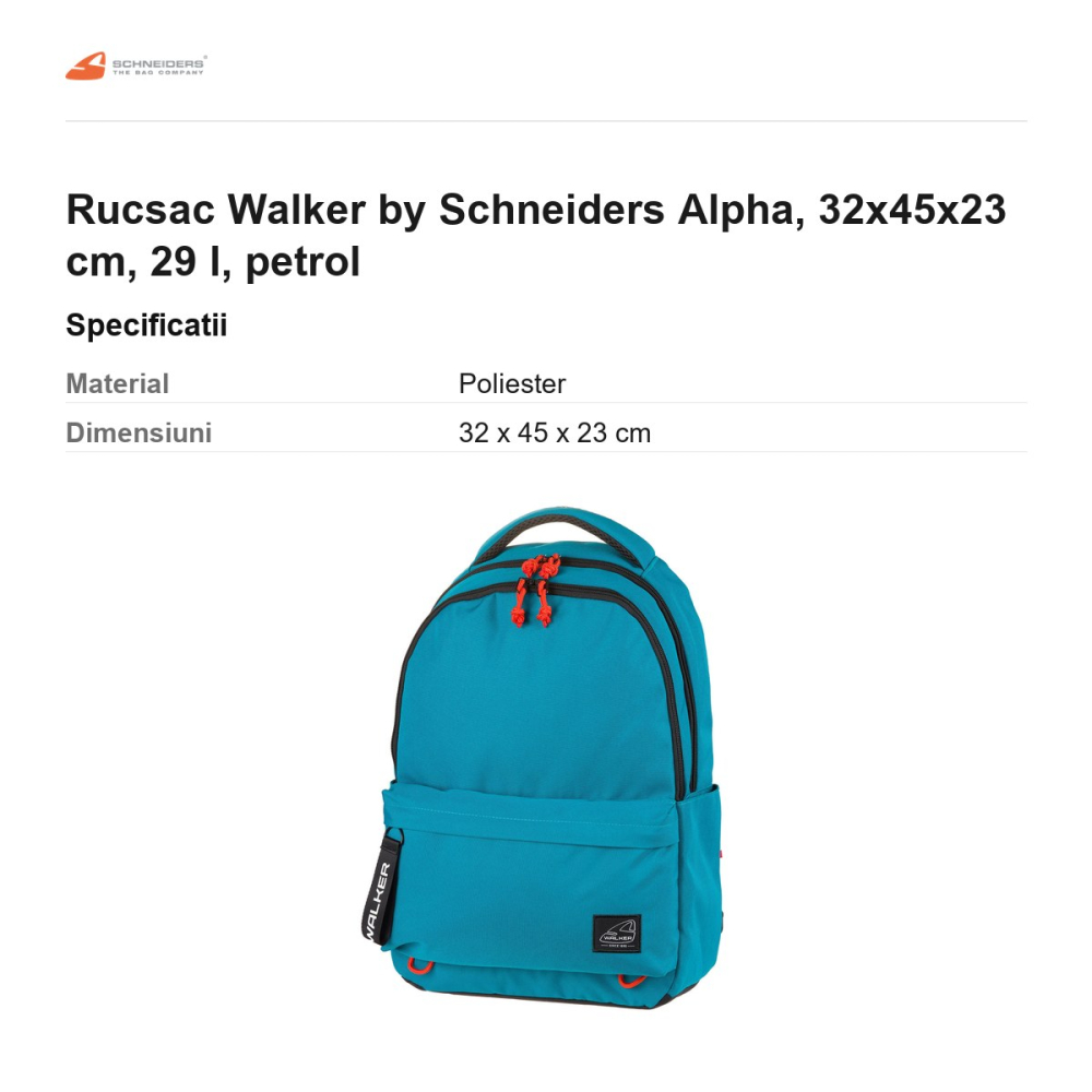 Rucsac Walker by Schneiders Alpha, 32x45x23 cm, 29 l, petrol [3]