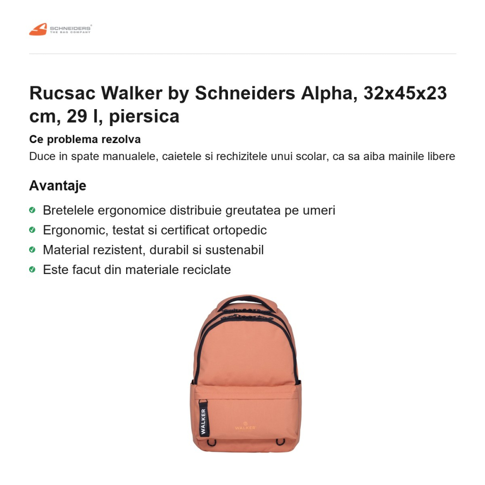 Rucsac Walker by Schneiders Alpha, 32x45x23 cm, 29 l, piersica [2]