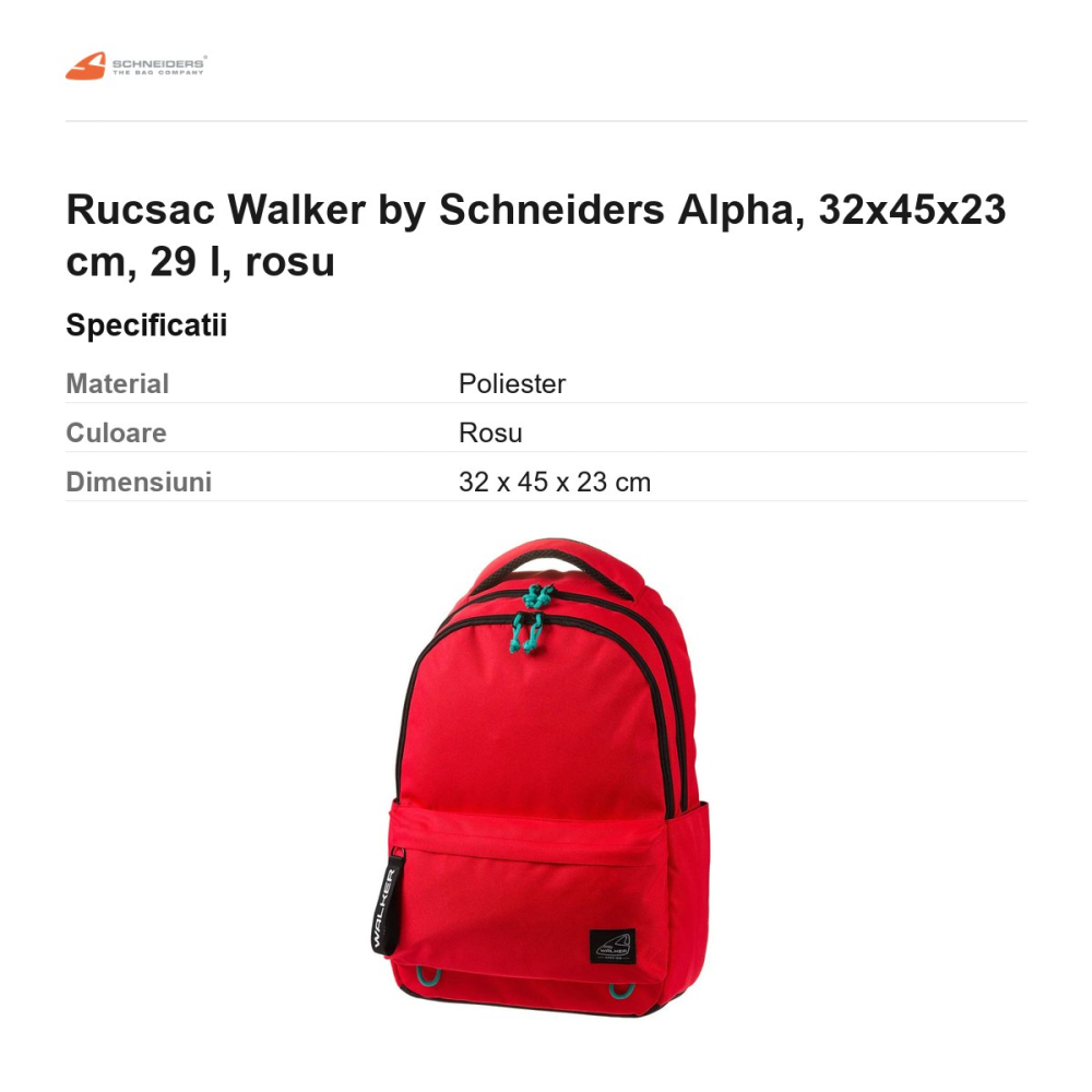 Rucsac Walker by Schneiders Alpha, 32x45x23 cm, 29 l, rosu [3]