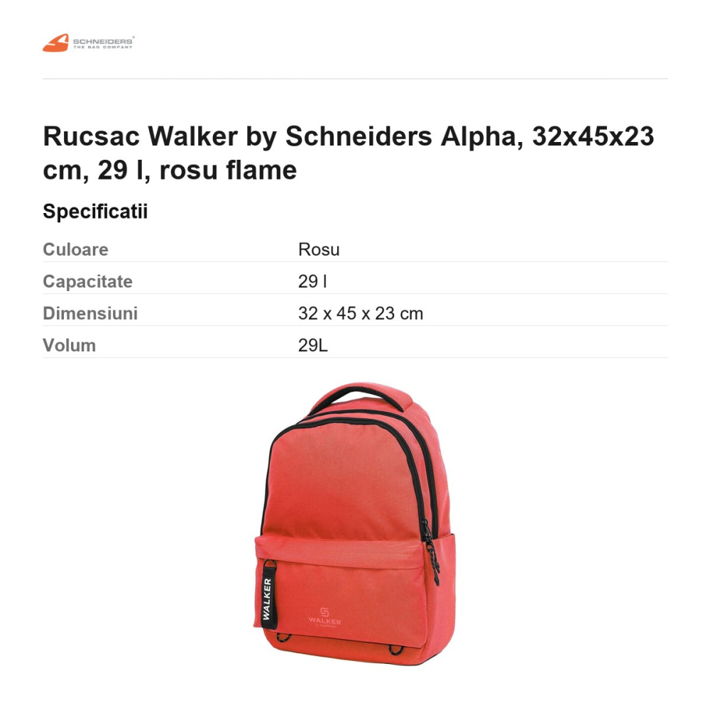 Rucsac Walker by Schneiders Alpha, 32x45x23 cm, 29 l, rosu flame [3]