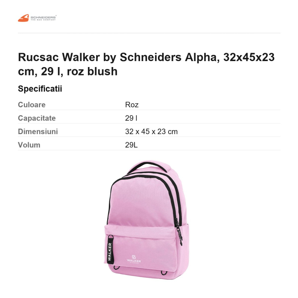 Rucsac Walker by Schneiders Alpha, 32x45x23 cm, 29 l, roz blush [3]
