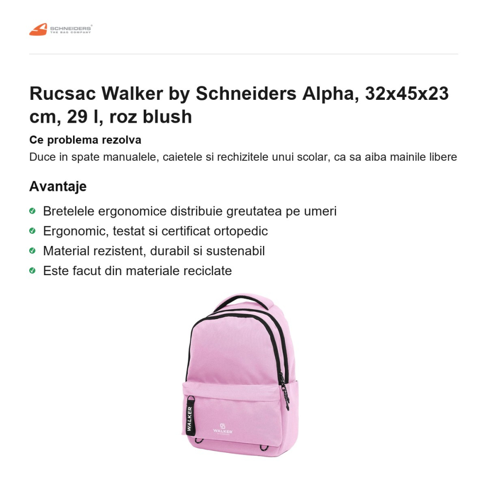 Rucsac Walker by Schneiders Alpha, 32x45x23 cm, 29 l, roz blush [2]