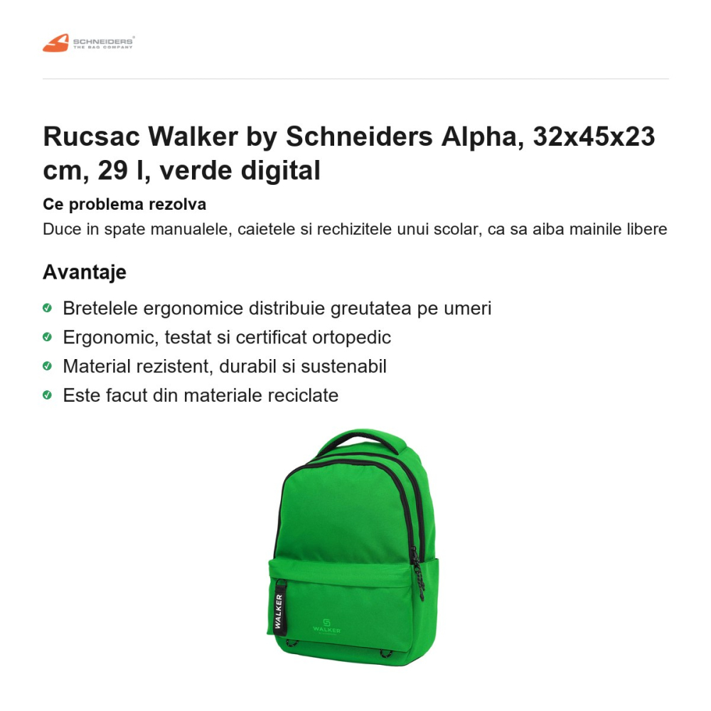Rucsac Walker by Schneiders Alpha, 32x45x23 cm, 29 l, verde digital [2]