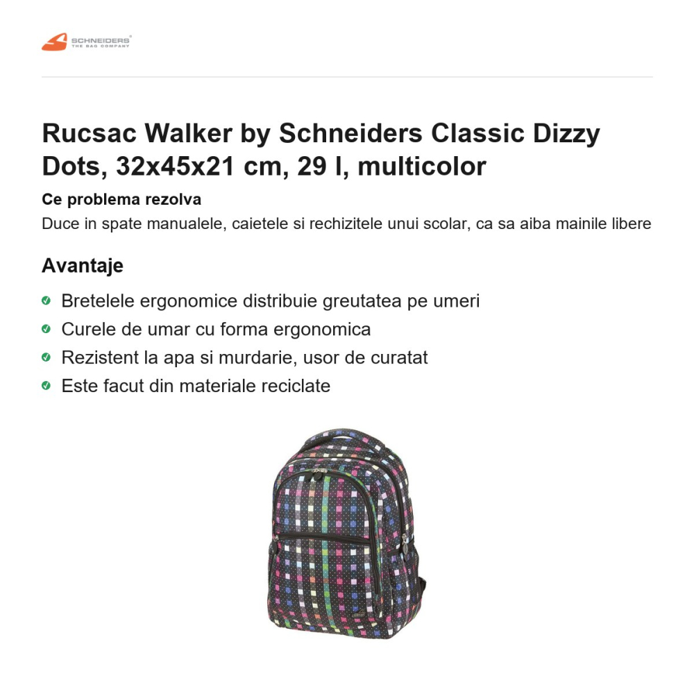 Rucsac Walker by Schneiders Classic Dizzy Dots, 32x45x21 cm, 29 l, multicolor [2]