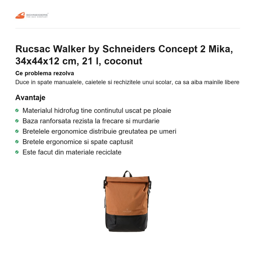 Rucsac Walker by Schneiders Concept 2 Mika, 34x44x12 cm, 21 l, coconut [2]