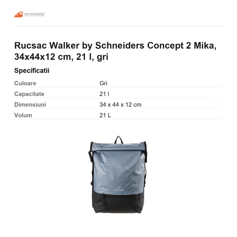 Rucsac Walker by Schneiders Concept 2 Mika, 34x44x12 cm, 21 l, gri [3]