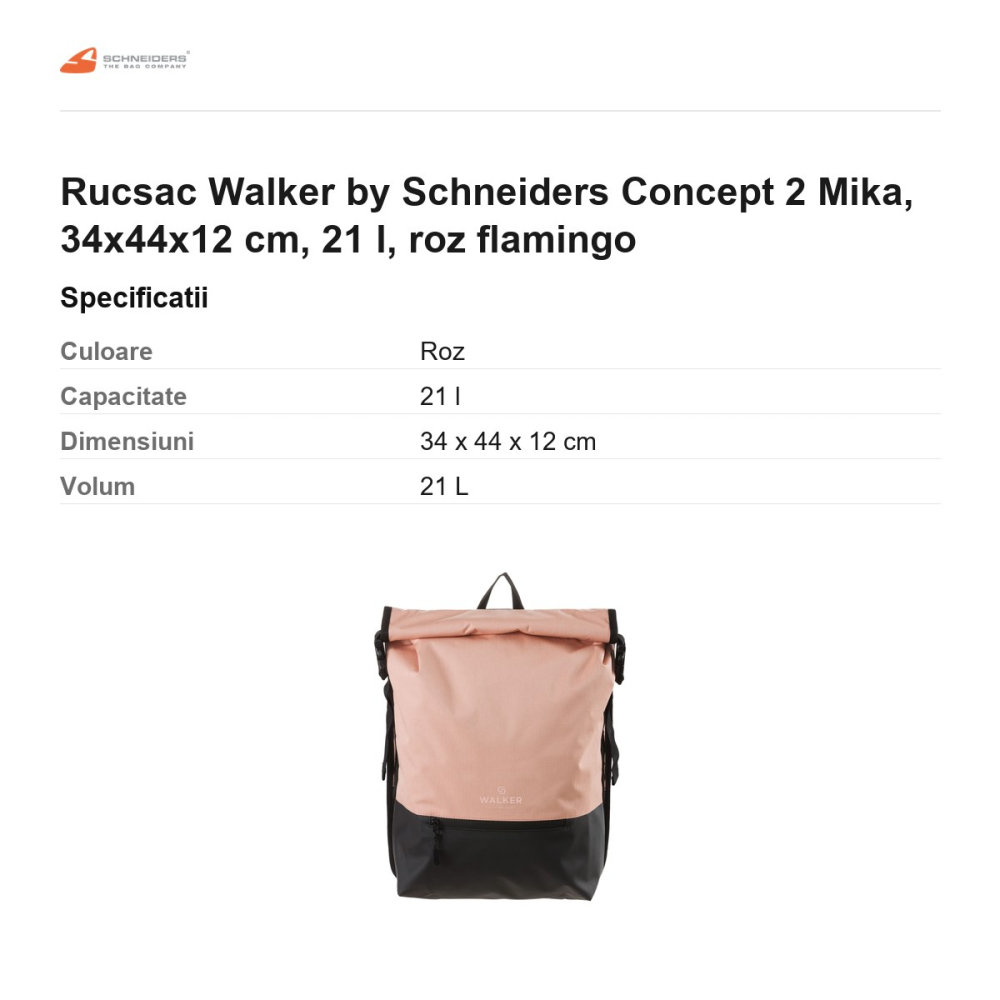 Rucsac Walker by Schneiders Concept 2 Mika, 34x44x12 cm, 21 l, roz flamingo [3]